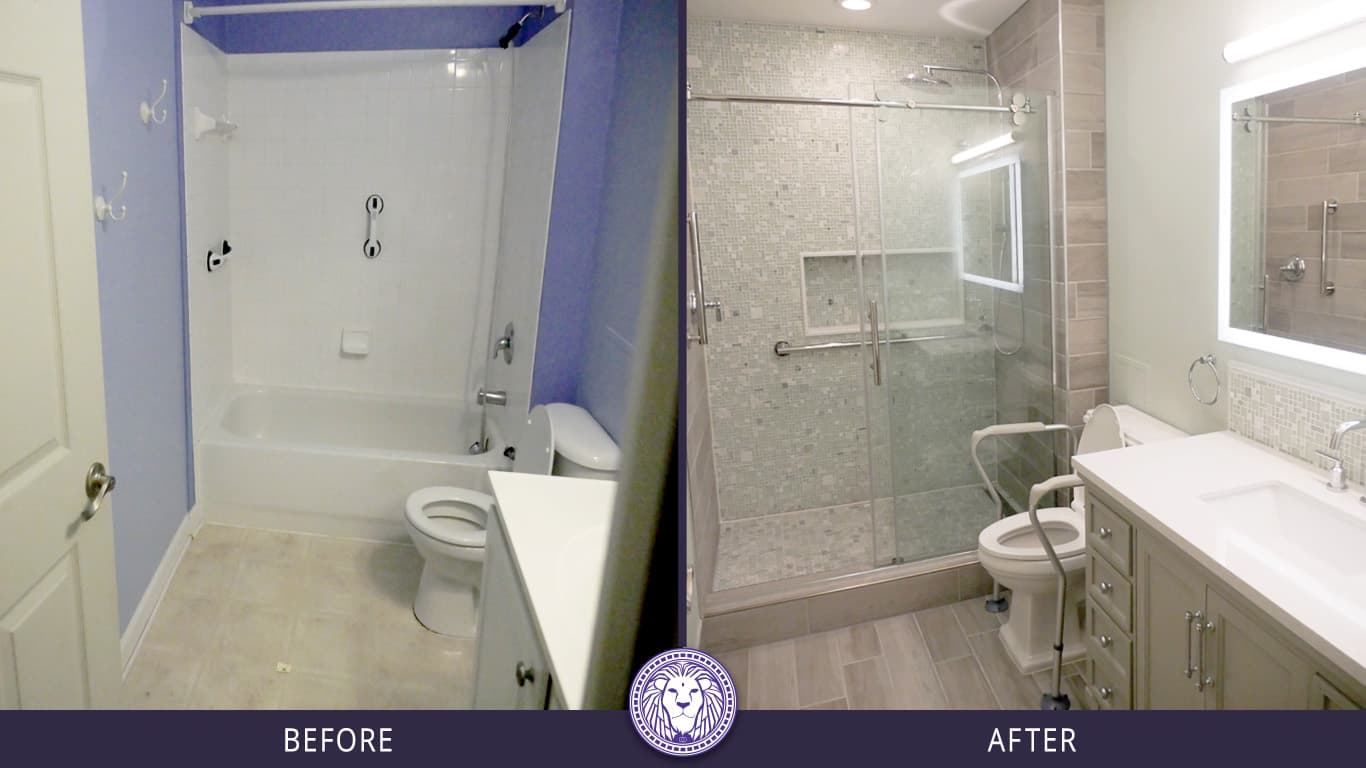Before and After images showing a bathroom remodel for aging in place