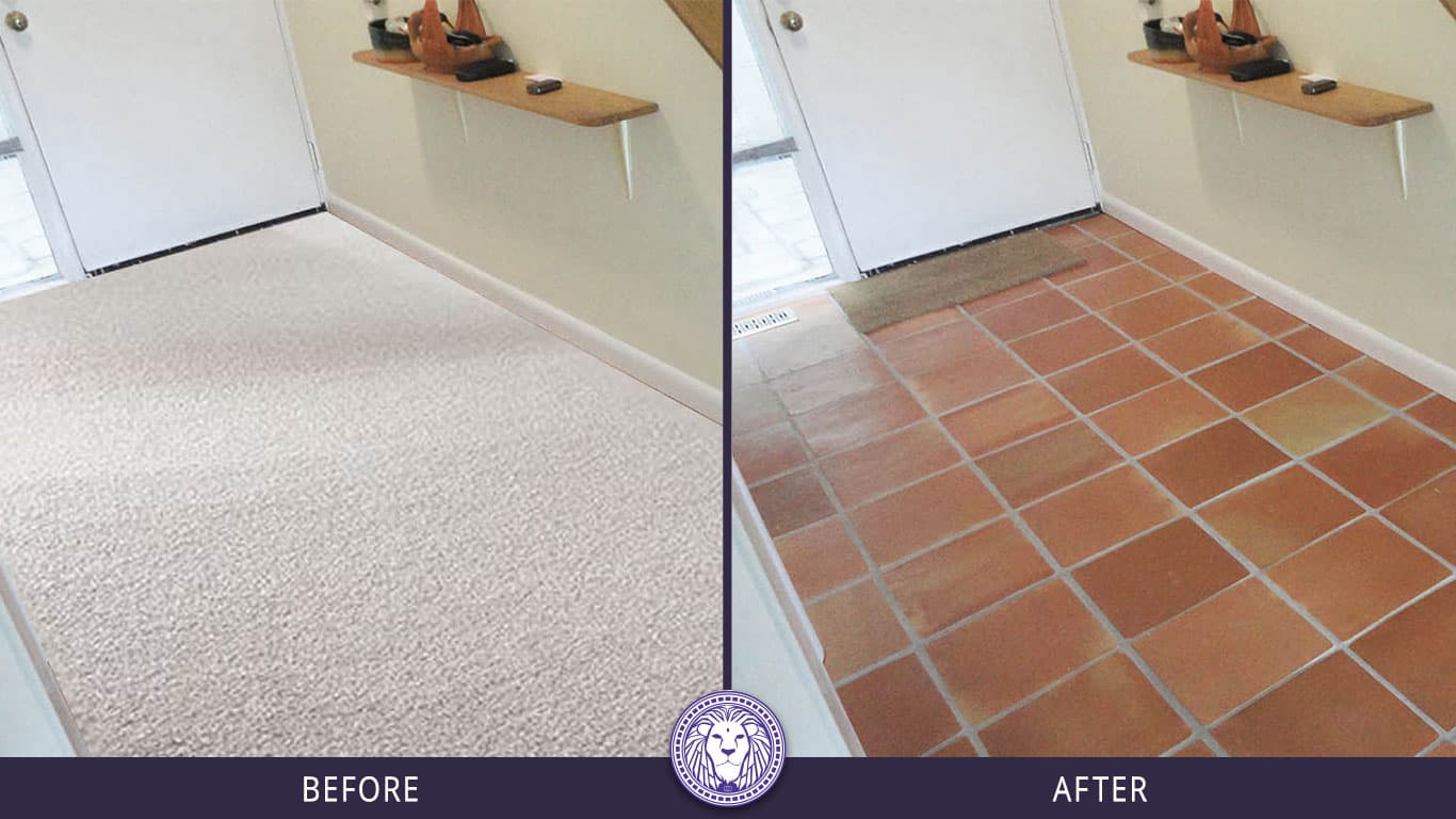 Before and After images showing a Custom saltillo Tile flooring